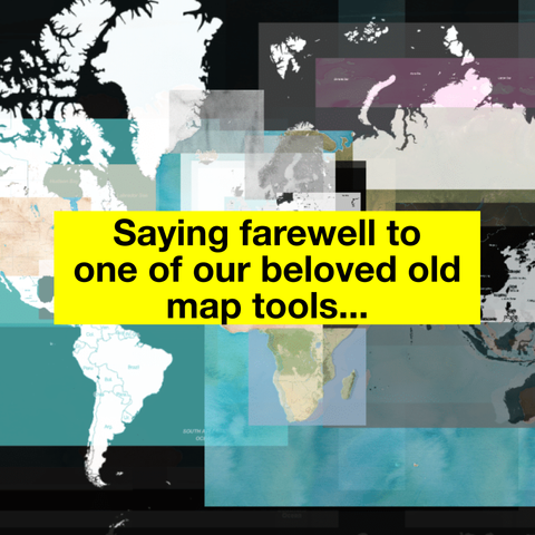 A montage of maps, overlaid with the text "Saying farewell to one of our beloved old map tools"