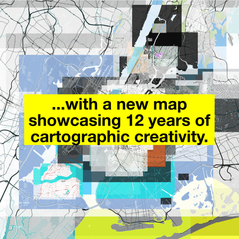 A montage of maps, overlaid with the text "with a new map showcasing 12 years of cartographic creativity"