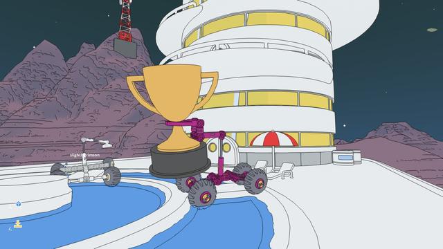 mars first logistics, my vehicle is holding a ginormous trophy in the air