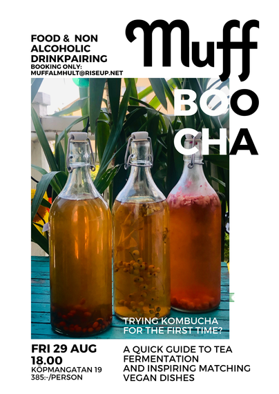 Fermented tea, flavored with fruits. We make an evnet to taste it with vegan food.