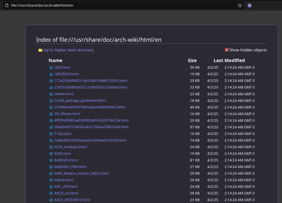 Captura de pantalla del navegador mostrando los archivos de la wiki
