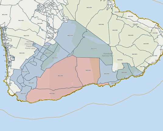 Map showing evacuations on the south side of Maui