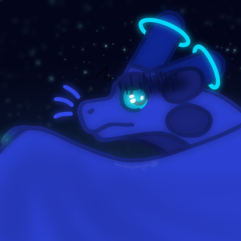 a headshot drawing of a lapis colored dragon looking annoyed. they have their wing up.