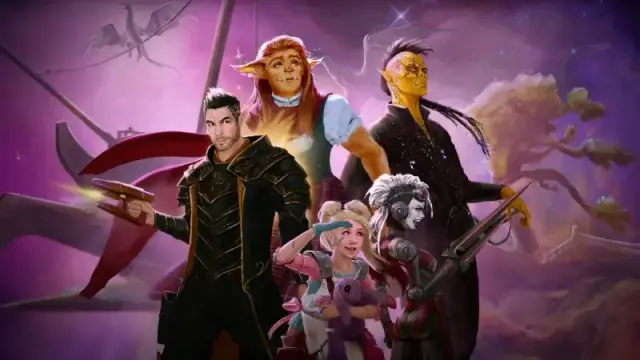Promotional art for the D&D actual play series "Legends of the Multiverse," featuring a group of adventurers standing against the backdrop of space.