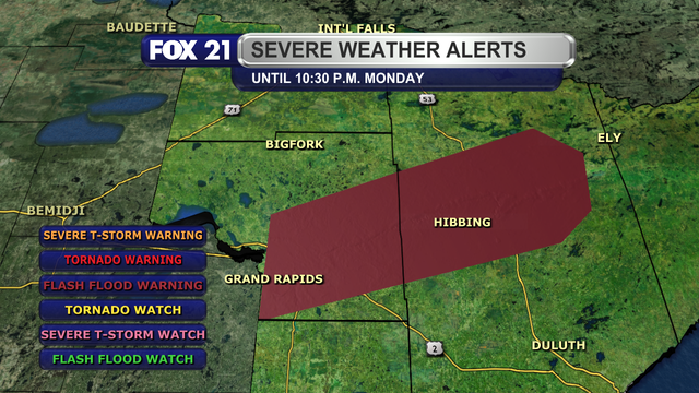 A Flash Flood Warning is in effect for the Iron Range region of the Northland, which is southeastern Itasca County and central St. Louis County, until 10:30 p.m. on Monday, June 16, 2025.