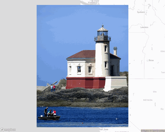 A photo of a lighthouse from the linked website, overlaid on a cropped world map where it's located.