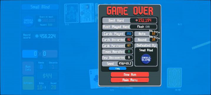 Balatro game over screen