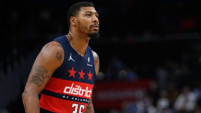 Mar 5, 2025; Washington, District of Columbia, USA; Washington Wizards guard Marcus Smart (36) looks on during the third quarter against the Utah Jazz at Capital One Arena. Mandatory Credit: Reggie Hildred-Imagn Images