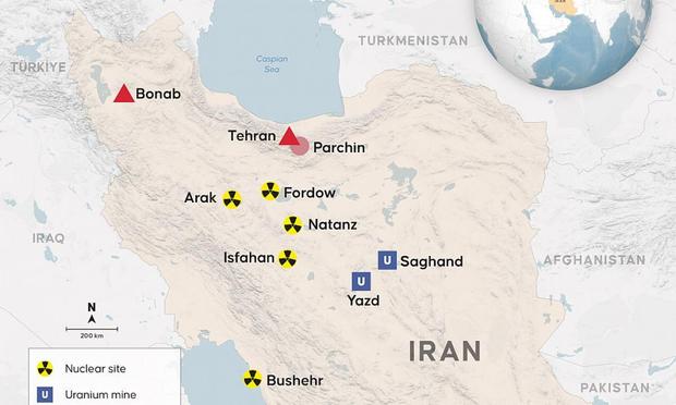 Mapa con las infraestructuras nucleares de Irán, a junio de 2025. (Anadolu via Getty Images)