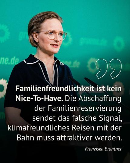 Das Bild zeigt Franziska Brantner. Sie hat kurze, braune Haare und trägt eine Brille. Sie steht vor einem grünen Hintergrund steht. Sie trägt eine dunkelblaue Bluse mit einem weißen Kragen. Vor ihr befinden sich Mikrofone, was darauf hindeutet, dass sie spricht. Der Hintergrund ist grün und enthält unscharfe, grüne Symbole, die möglicherweise mit Umweltthemen zu tun haben. Über dem Bild steht ein Zitat in weißer Schrift: "Familienfreundlichkeit ist kein Nice-To-Have. Die Abschaffung der Familienreservierung sendet das falsche Signal, klimafreundliches Reisen mit der Bahn muss attraktiver werden." Unten rechts ist der Name "Franziska Brantner" zu sehen.

Bereitgestellt von @altbot, privat und lokal generiert mit Ovis2-8B

🌱 Energieverbrauch: 0.207 Wh