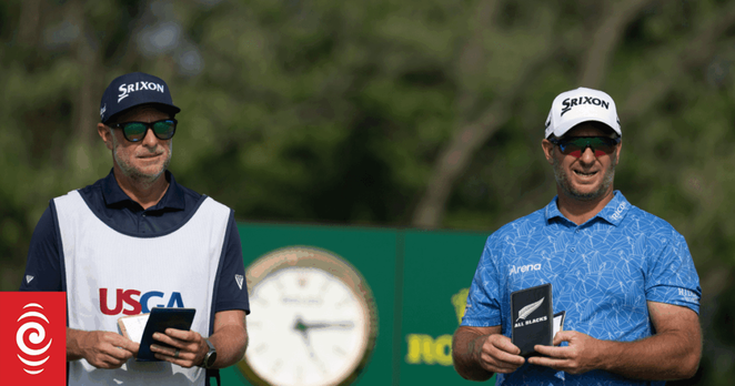 New Zealand golfer Ryan FOX with his caddie at the 2025 US Open.