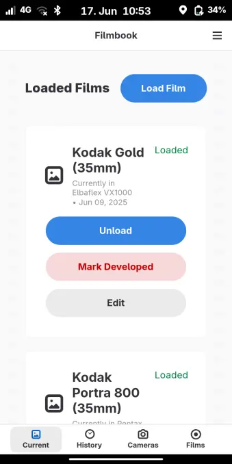 Screenshot of Filmbook on a PinePhone Pro