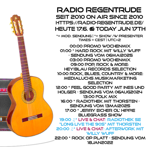 🇩🇪 Plakat mit den heutigen Radiosendungen. Bild (ohne Text): Pixabay, kein Bildquellennachweis erforderlich.

🇬🇧 Poster with details of today's radio shows. Image (without text): Pixabay, no image creds needed.