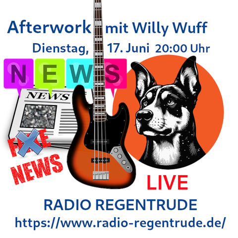 🇩🇪 Plakat zur heutigen Radiosendung „Afterwork". Bild (ohne Text): Pixabay, kein Bildquellennachweis erforderlich.

🇬🇧 Poster with details of today's radio show „Afterwork“, Image (without text): Pixabay, no image creds needed.
