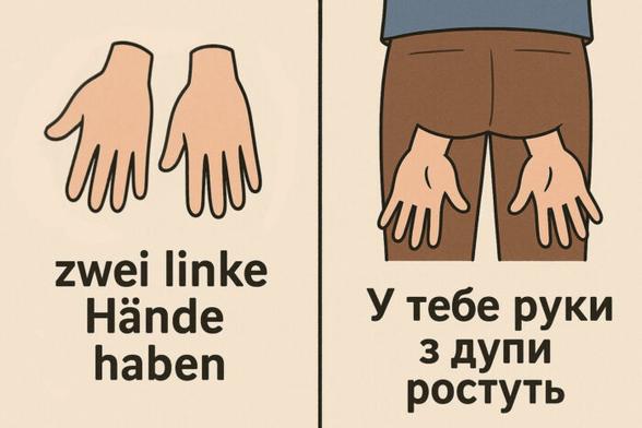 Zweigeteilte Computergrafik. Links: zwei linke Hände, rechts ein mit Hose bekleideter Po, aus dessen Backen nach unten zwei Hände wachsen.