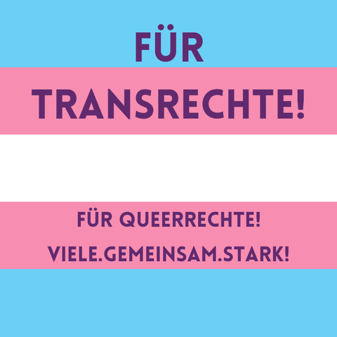 Sharepic mit Transflagge: Für Transrechte! Viele. Gemeinsam. Stark.