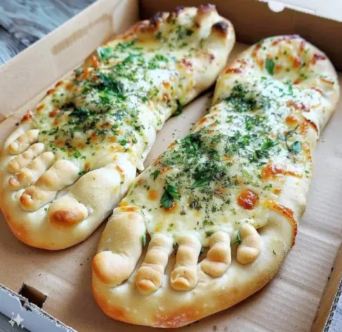 Two pizza's in the shape of two feet