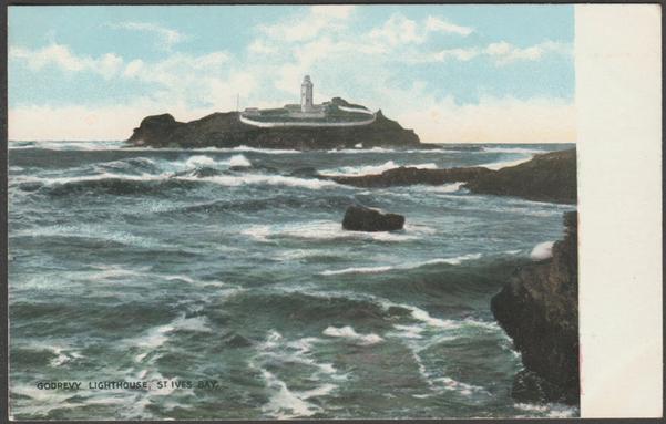 Printed colour postcard showing a view of Godrevy Lighthouse in St Ives Bay in Cornwall.

The National Series, not numbered, c.1905.

Postally unused.

Very good condition, with very slight corner bumps.