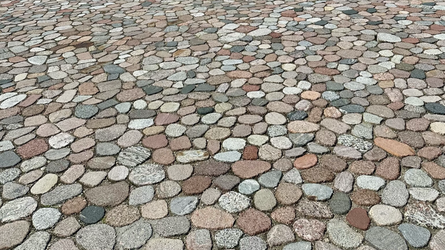 A mosaic of rounded pink and white rocks