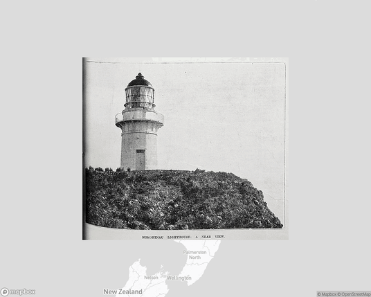 A photo of a lighthouse from the linked website, overlaid on a cropped world map where it's located.