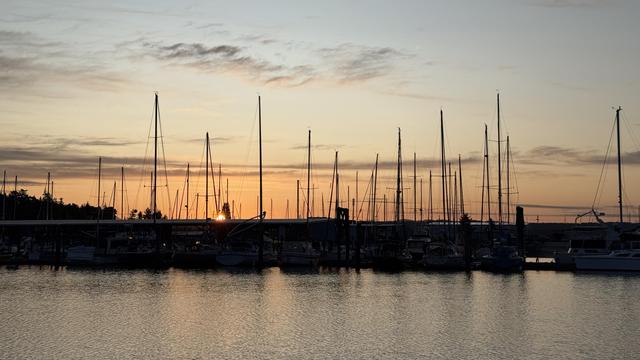 The sun peeks over the horizon at dawn through the masts of docked sailboats at Oak Harbor Marina in North Puget Sound. 

This photo copyright 2025 by Maria Langer. All rights reserved. Neither this image nor the accompanying alt text may be used to train AI systems.