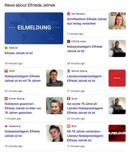 Fake News über den angeblichen Tod von Elfriede Jelinek