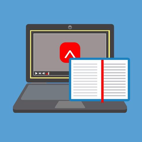 lllustration du logo de Réviseurs Canada sur l'écran d'un ordinateur portable et d'un cahier