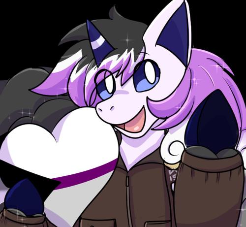 An anthropomorphic Galar Ponyta holding up a hoof while holding a demisexual heart.