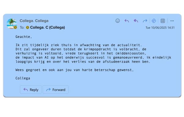 Screenshot van fictief out of office reply