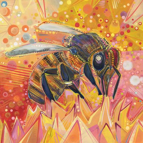 close up painting of a bee on a flower