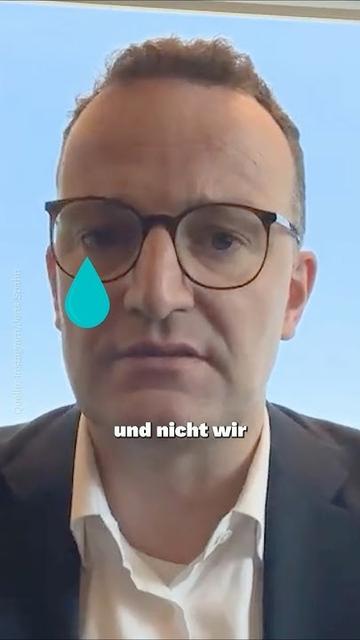 Bild von Jens Spahn mit einer überzeichneten großen Träne unter einem Auge.