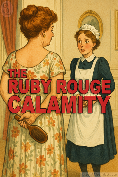 An anxious housemaid looks to be under imminent threat of a sound spanking!