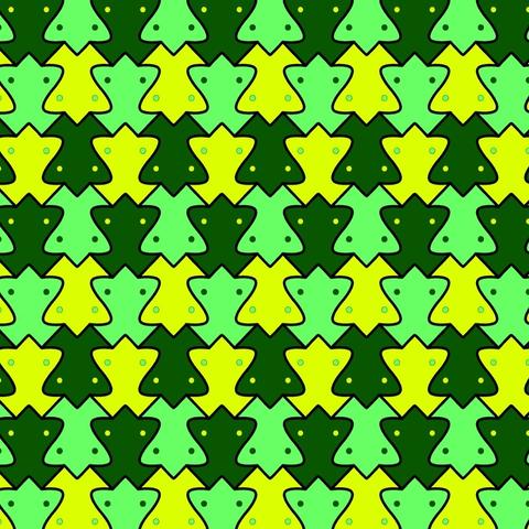 Tesselated frogs in 3 shades of green