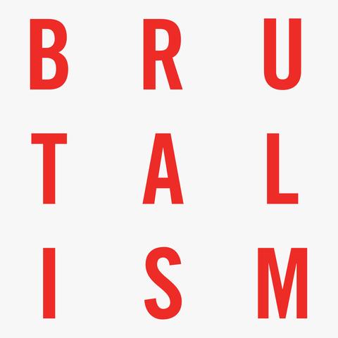 The cover of Five Years of Brutalism from Idles which features the word BRUTALISM in three rows (BRU-TAL-ISM) in a red font on a white background