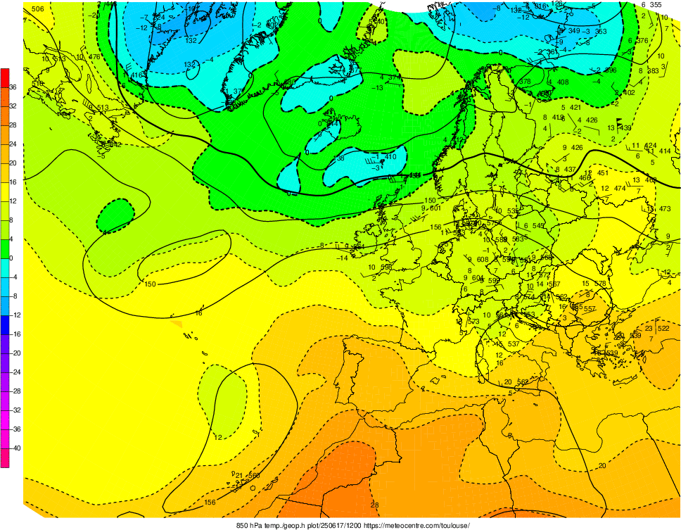Analyse en altitude de la sitation météo en Europe ce jour.