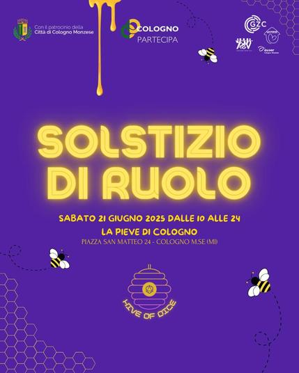 La locandina dell'evento, con il logo di Hive of Dice, che rimanda al miele e alle api.