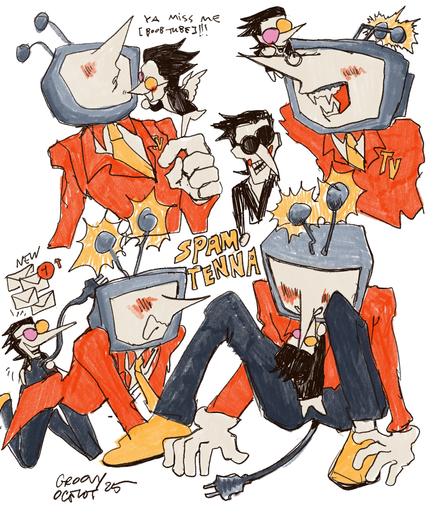 spamtenna drawings.
Various drseings of Tenna as an uke to spamton's tiny ass form.