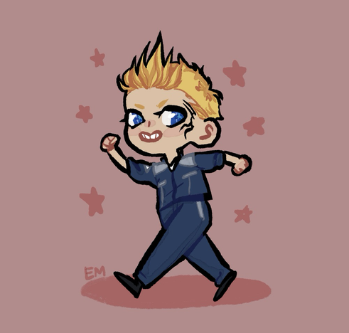 Chibi drawing of Zell Dincht from final fantasy 8 in his cadet uniform