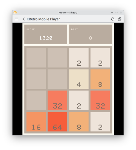 KRetro playing 2048 in desktop mode (2048 fills the app window)