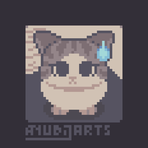 A Pixel Art Redraw featuring a cat, who's staring with a bit of a worried expression at the viewer. They have a very visible waterdrop at the top right of their head.

Uhm.