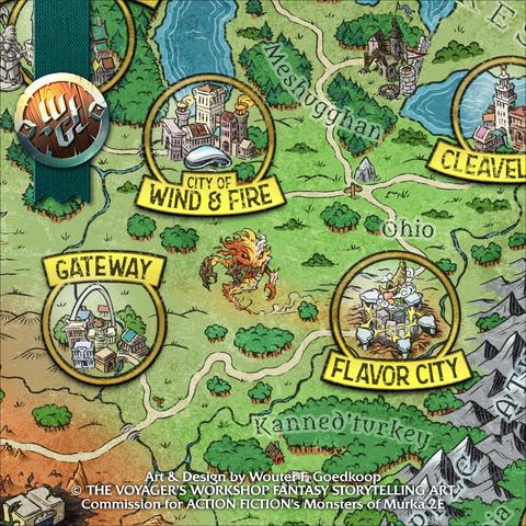 Closeup image showing various locations such as Flavour City, Gateway and the City of Wind and Fire!