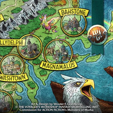 Closeup image showing various locations such as Washtown, Phillydelphi, Magnamalus and Bahstone! We can also see a large depiction of a Freedom Dragon.