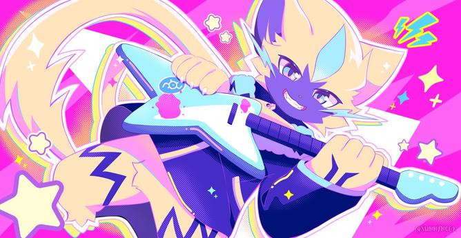 A hyperpop piece featuring Zeraora holding a guitar.