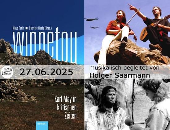 Einfache Fotocollage aus Klaus Farins Buch, dem (hier eigentlich irreführenden) Bild von Vivien Zeller & Holger Saarmann, sowie Farin & Pierre Briece (?) im Winnetou-Filmkostüm