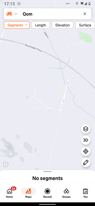 Screenshot showing Strava segments in the area of the Natanz uranium enrichment factory.