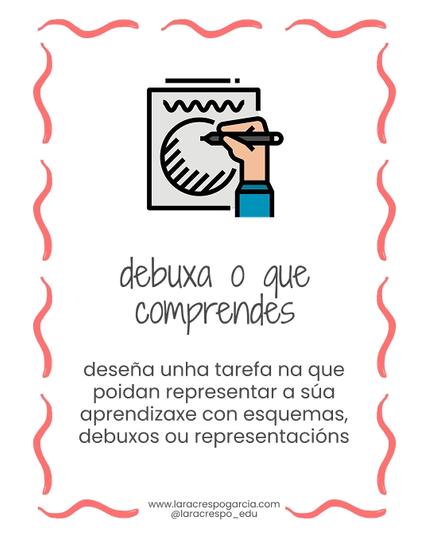 Vese unha man cun boli debuxando algo. Leese: debuxa o que comprendes. Deseña unha tarefa na que poidan representar con esquemas, debuxos ou representacións.