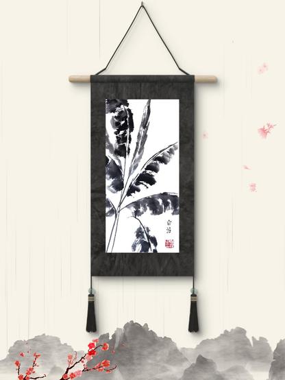 Chinese painting of a banana leaf in ink