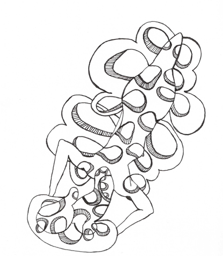 Abstract black pencil drawing. Looks a bit like a woman.