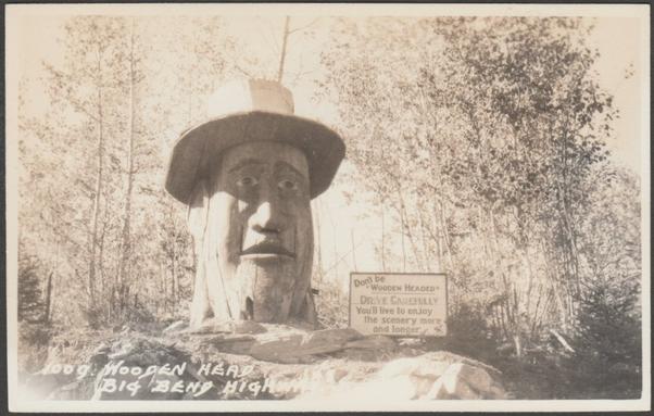 Sepia real photographic postcard showing a view of the Wooden Head near Boat Encampment on the Big Bend Highway in British Columbia, Canada.

Published by Byron Harmon, Banff, No 1009, c.1940s.

Postally unused.

Excellent condition, with minimal corner bumps.