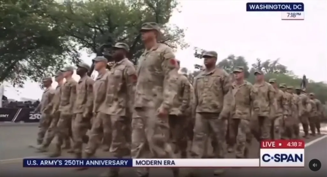 Soldiers "marching" in Trump's B-day parade